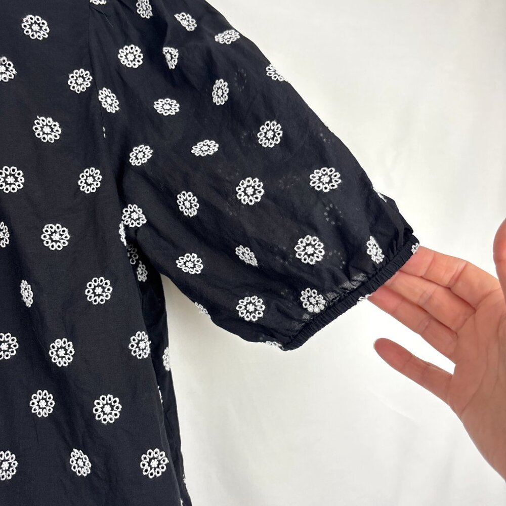 LOFT Black Embroidered Puff Sleeve Top Women's Size Large Boho Cottagecore - Picture 6 of 15